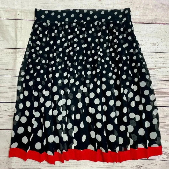 90s Flowy A- Line Vintage Express Pleated Chiffon Polka Dot Knee Length Skirt - Picture 8 of 9